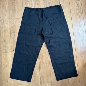 Eileen Fisher Petites Cropped Straight Irish Linen Draw String Pants SZ PL